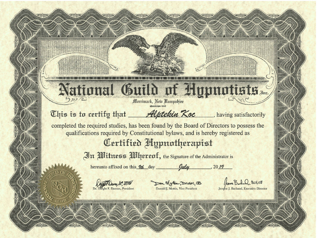Zertifikat Ngh Hypnotherapist Alptekin Koc